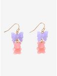 Pink Candy Bear & Purple Bow Drop Earrings, , hi-res