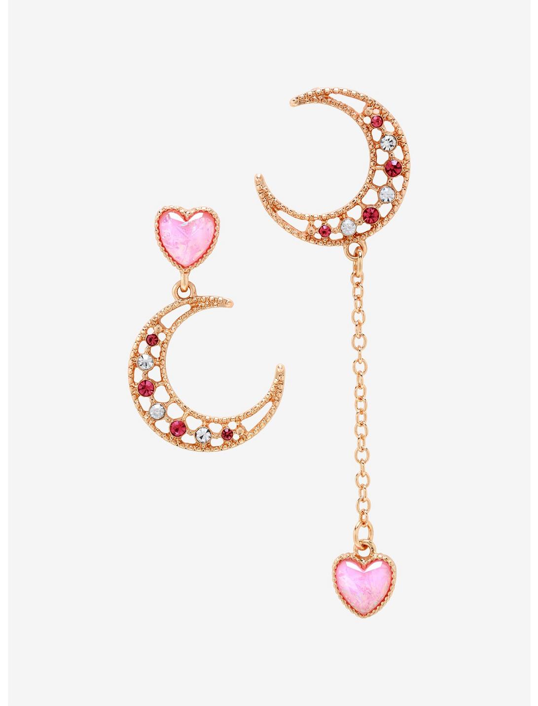 Pink Moon & Hearts Mismatch Earrings, , hi-res
