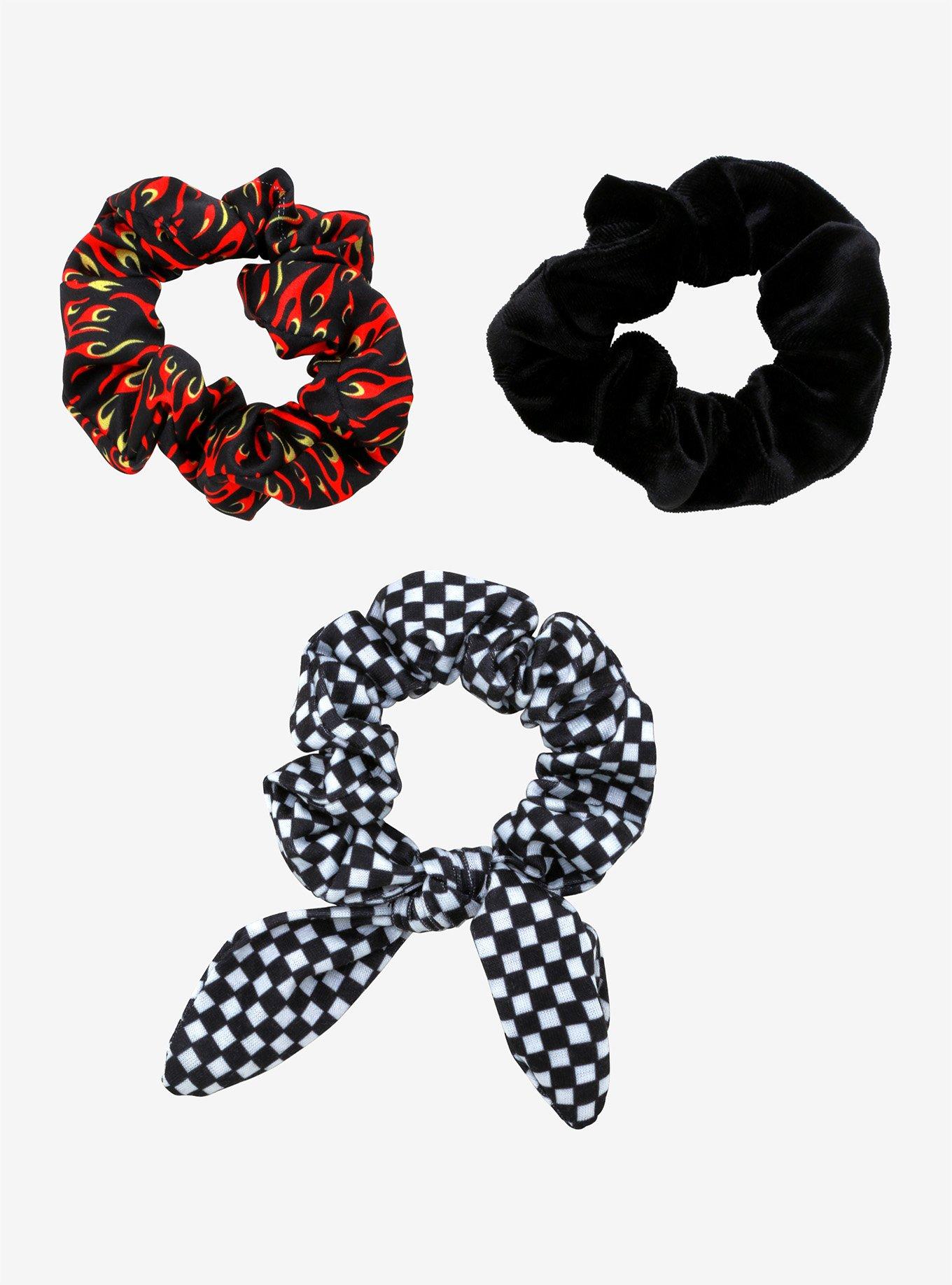 Flame Checkered Bow Scrunchie Set, , hi-res