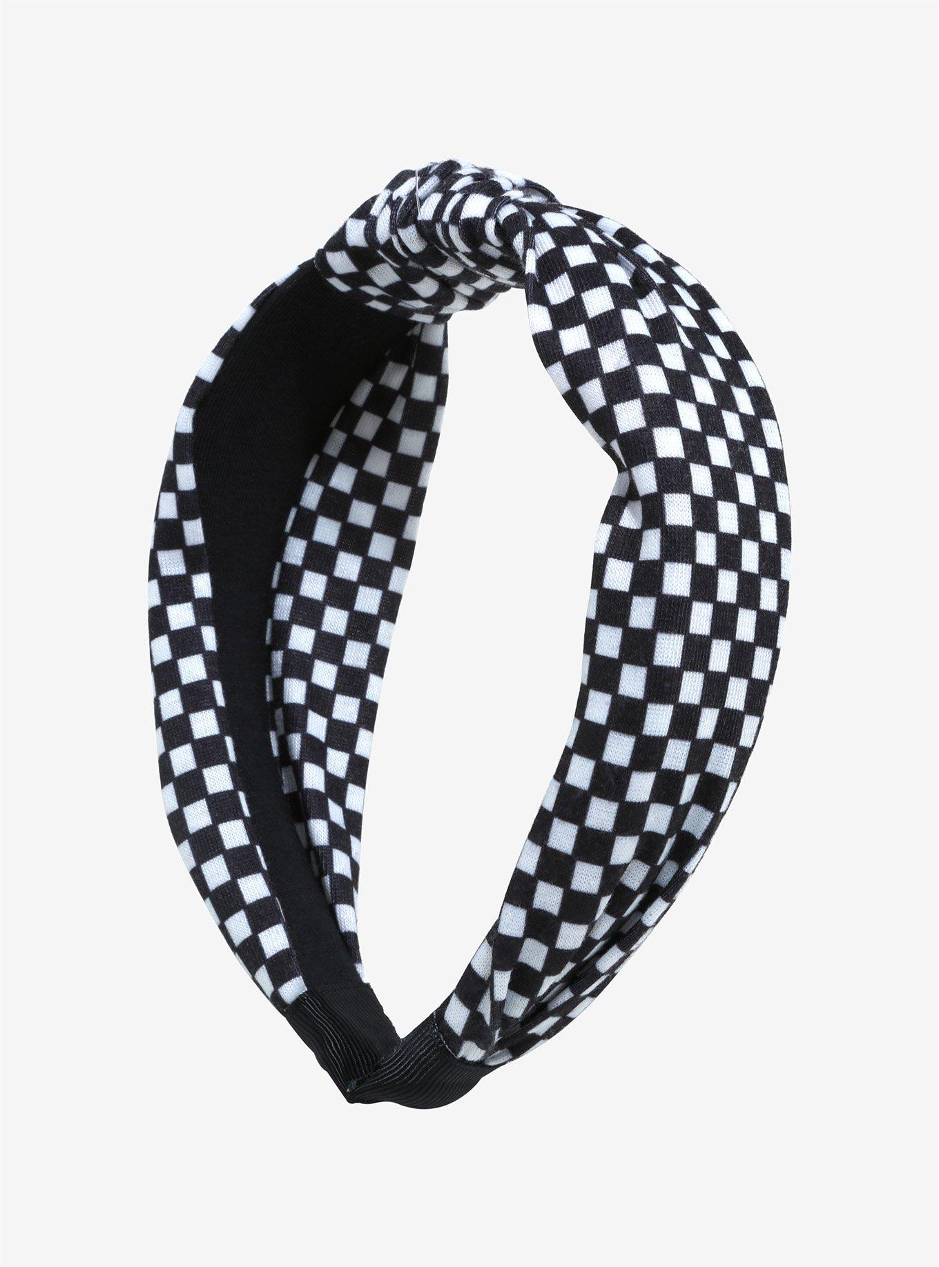 Black & White Checkered Knot Headband, , hi-res