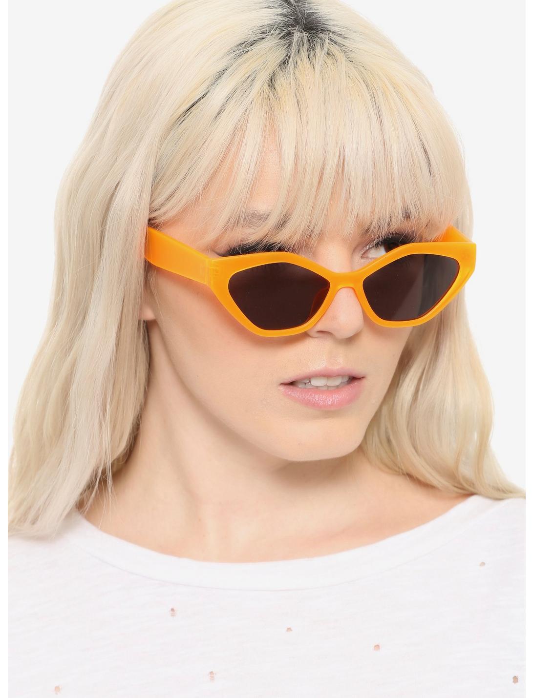 Neon Orange Geometric Cat Eye Sunglasses, , hi-res