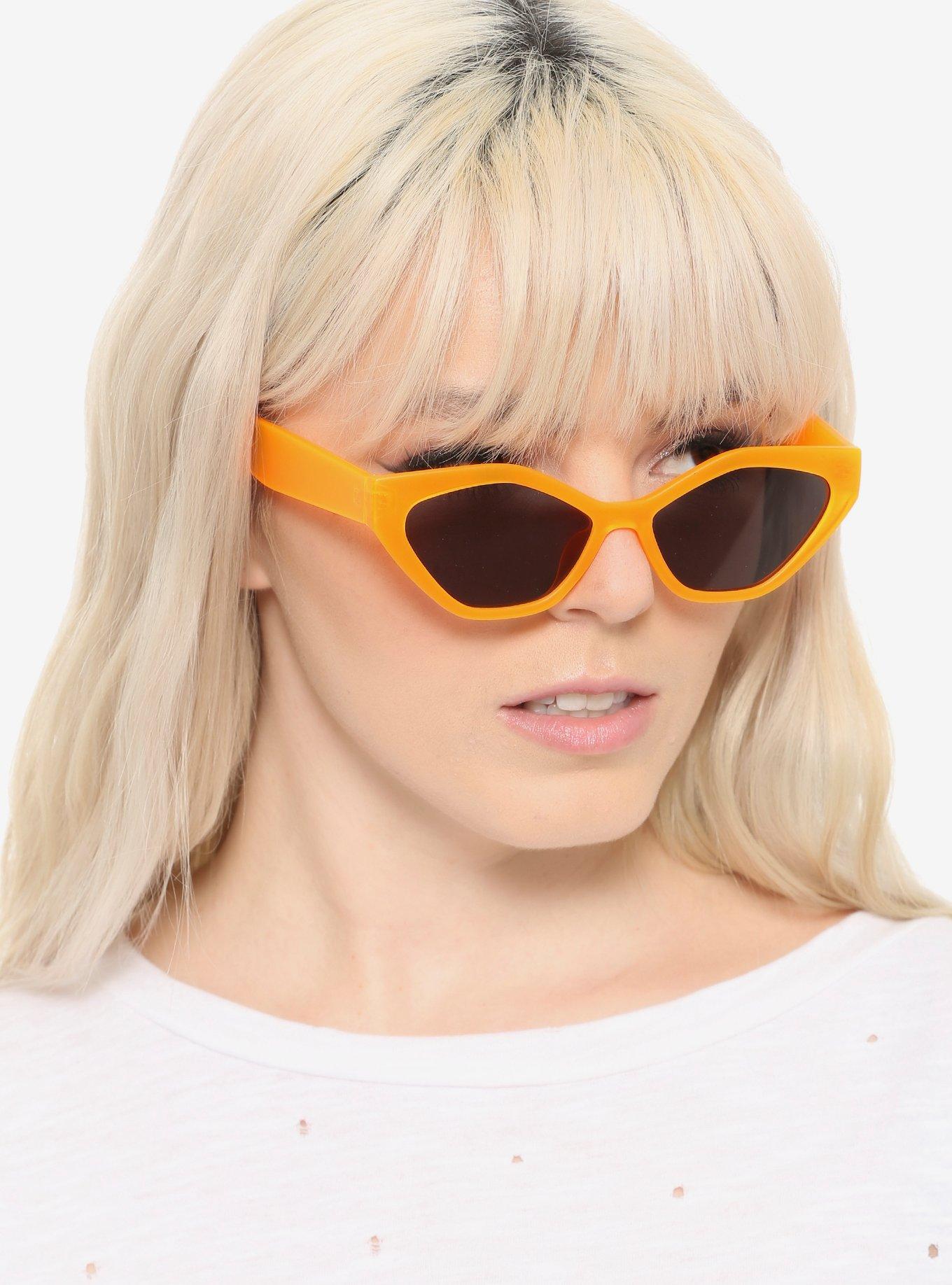 Neon Orange Geometric Cat Eye Sunglasses, , hi-res