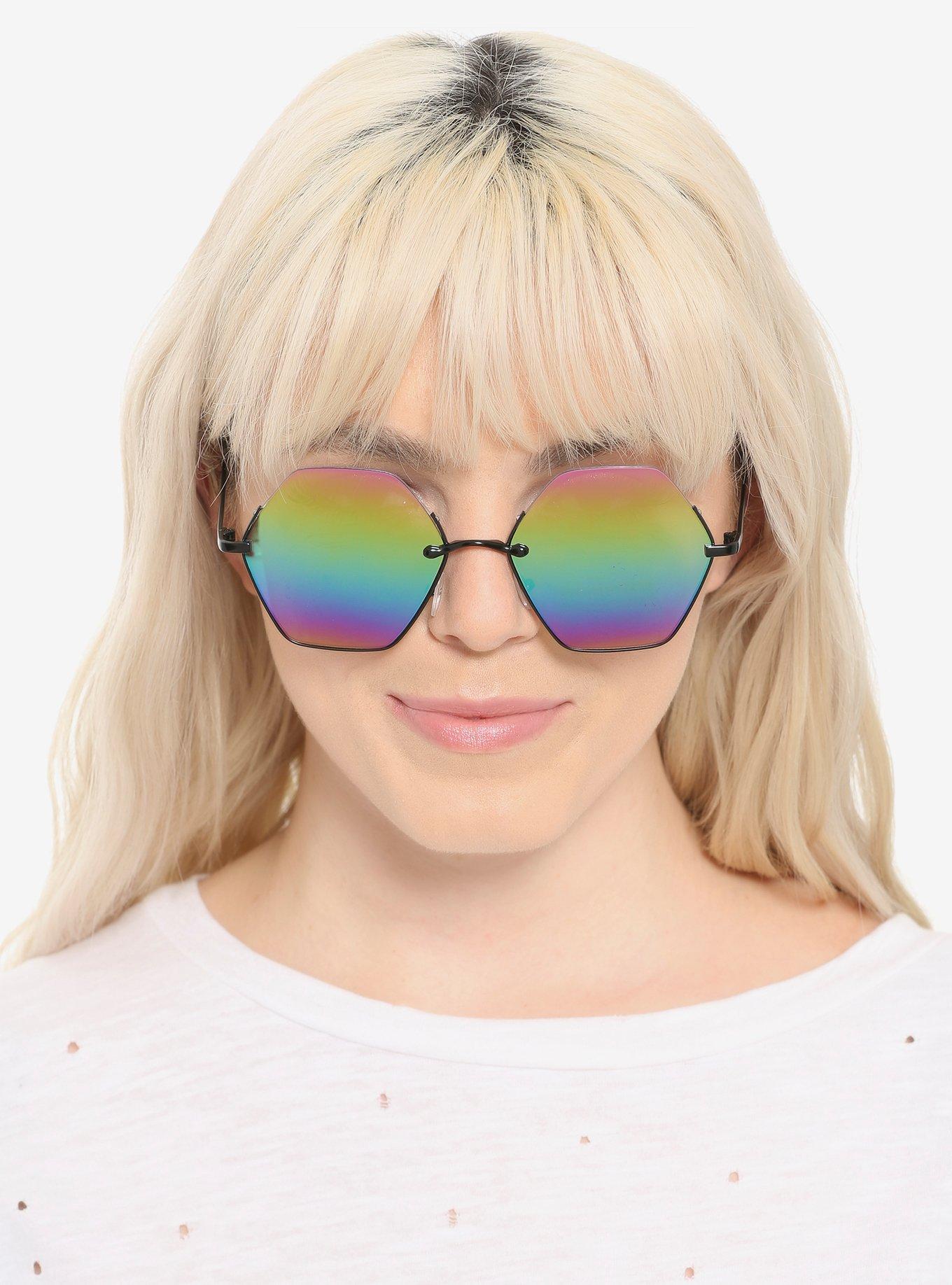 Rainbow Mirror Lens Hexagon Sunglasses, , hi-res
