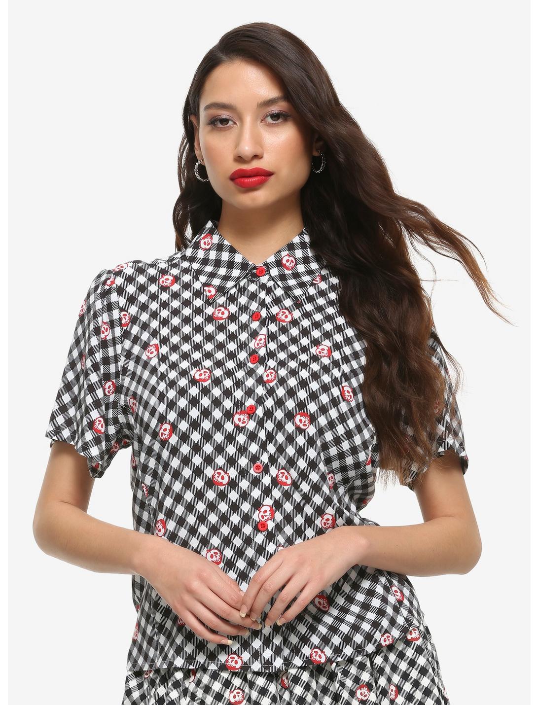 Her Universe Disney Snow White And The Seven Dwarfs Poison Apple Gingham Girls Woven Button-Up, MULTI, hi-res