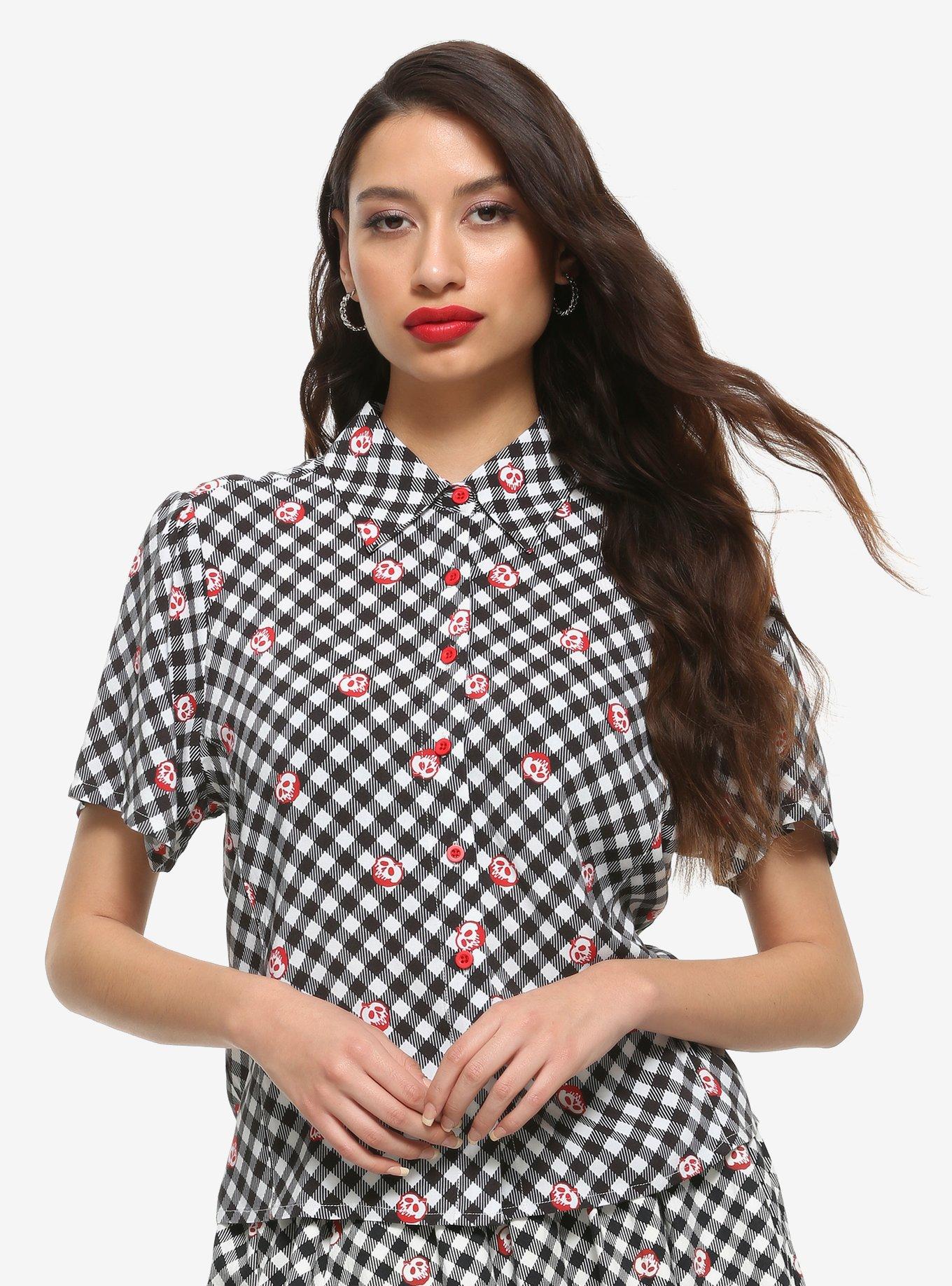 Her Universe Disney Snow White And The Seven Dwarfs Poison Apple Gingham Girls Woven Button-Up, MULTI, hi-res