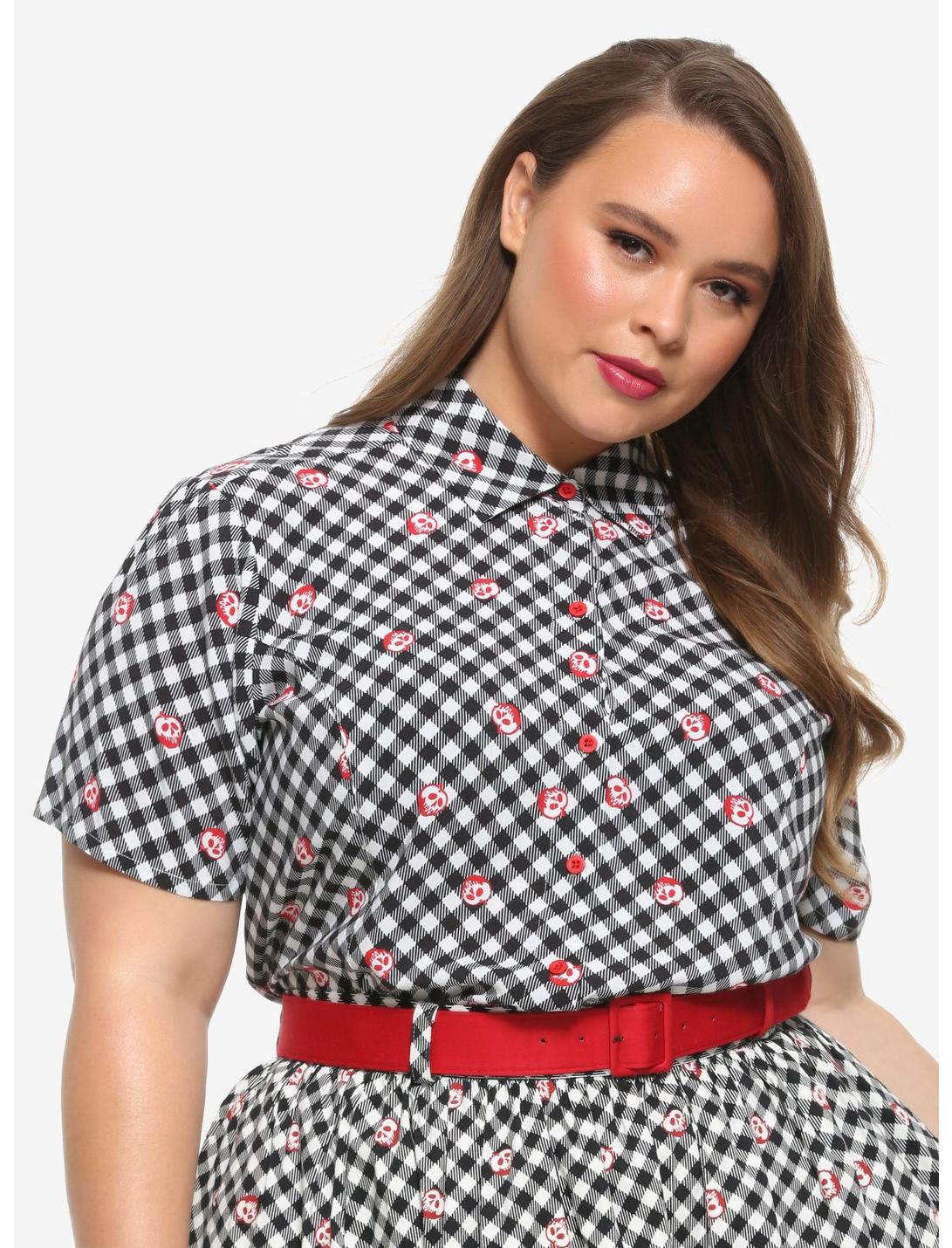 Her Universe Disney Snow White And The Seven Dwarfs Poison Apple Gingham Girls Woven Button-Up Plus Size, MULTI, hi-res