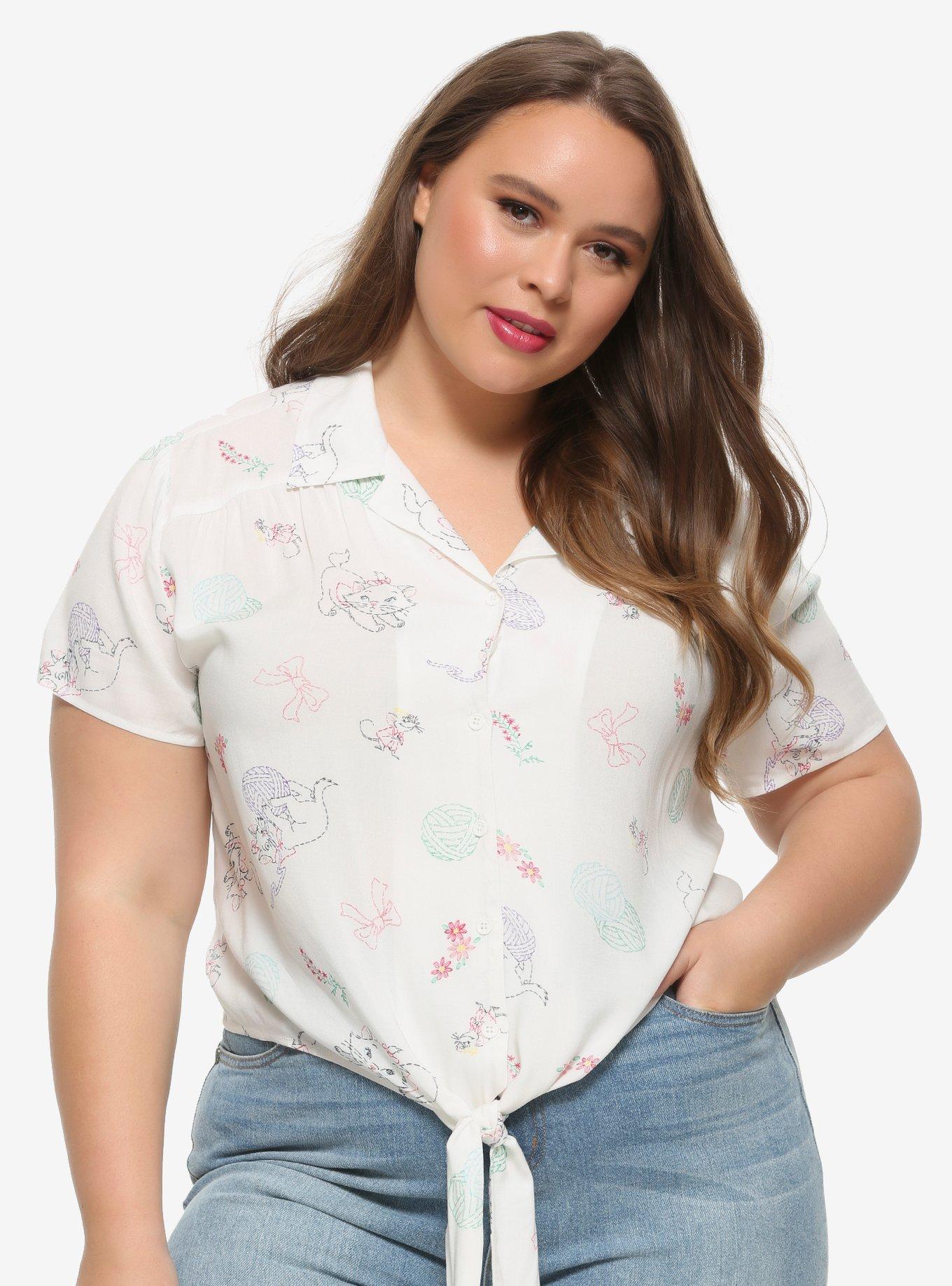 Her Universe Disney The Aristocats Marie Tie-Front Girls Woven Button-Up Plus Size, MULTI, hi-res