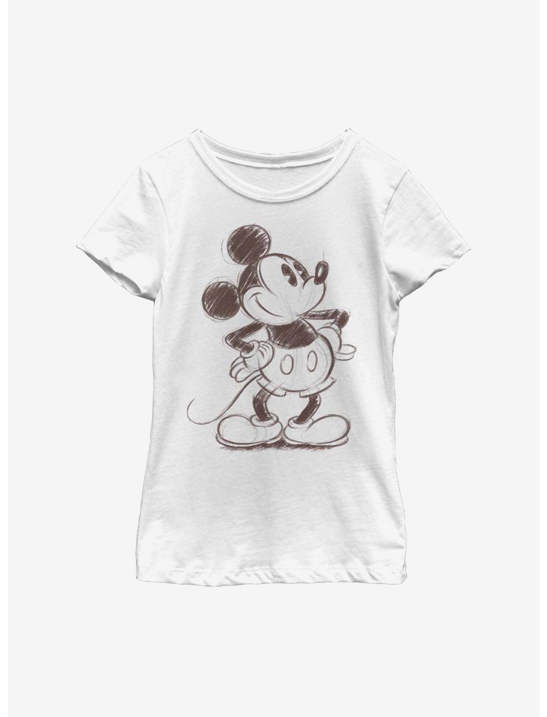 Disney Mickey Mouse Pie Eye Sketch Mickey Youth Girls T-Shirt, WHITE, hi-res