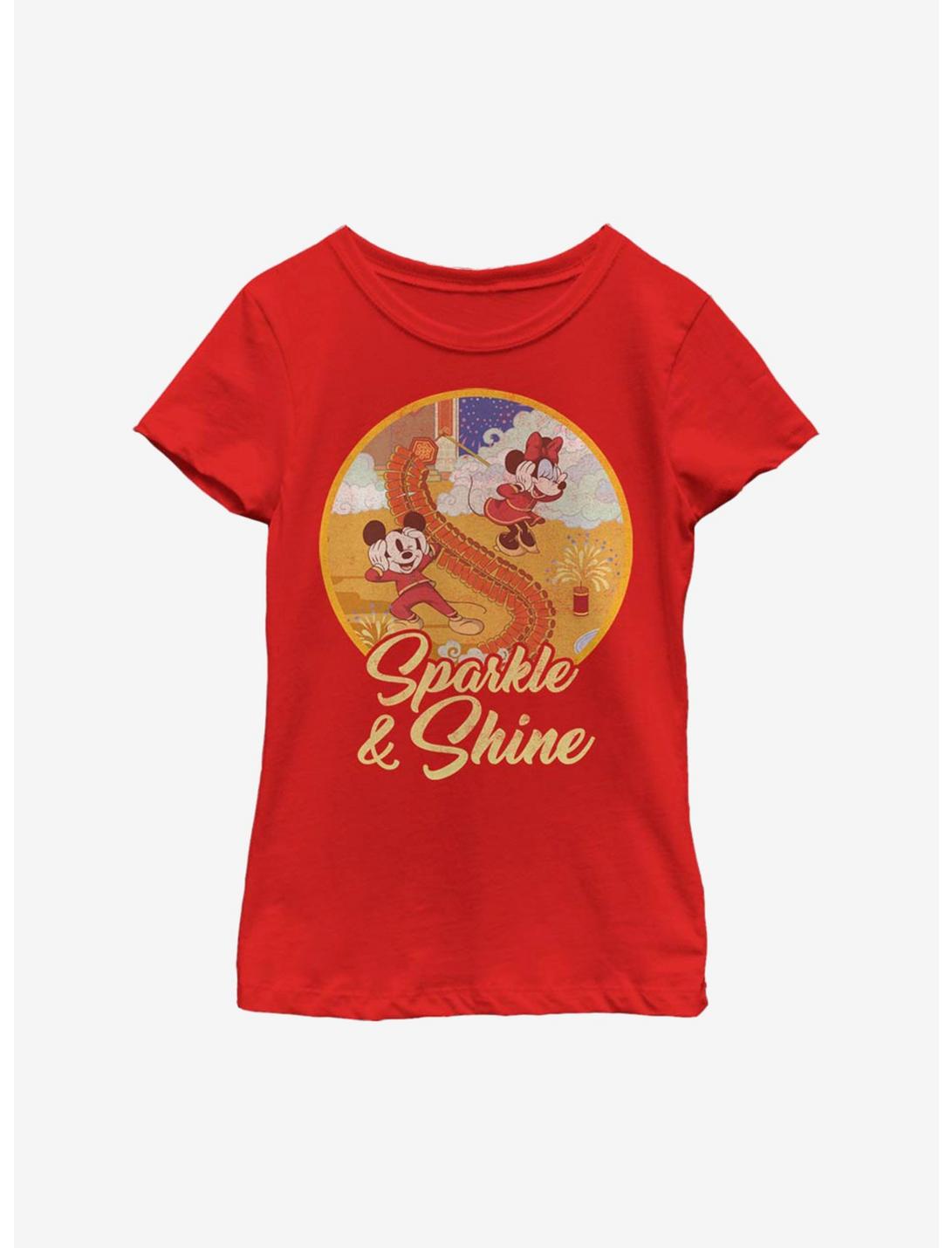 Disney Mickey Mouse Sparkle And Shine Youth Girls T-Shirt, RED, hi-res