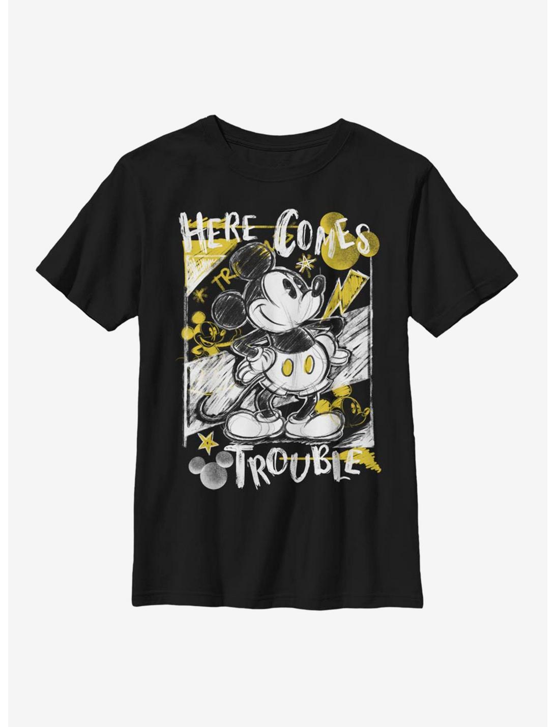 Disney Mickey Mouse Here Comes Trouble Youth T-Shirt, BLACK, hi-res