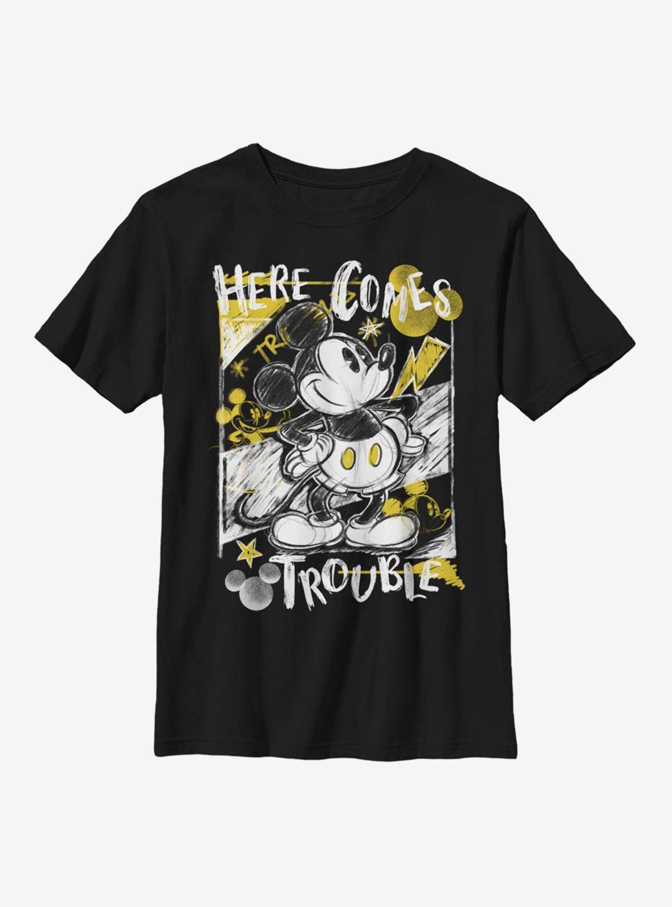 Disney Mickey Mouse Here Comes Trouble Youth T-Shirt - BLACK | BoxLunch