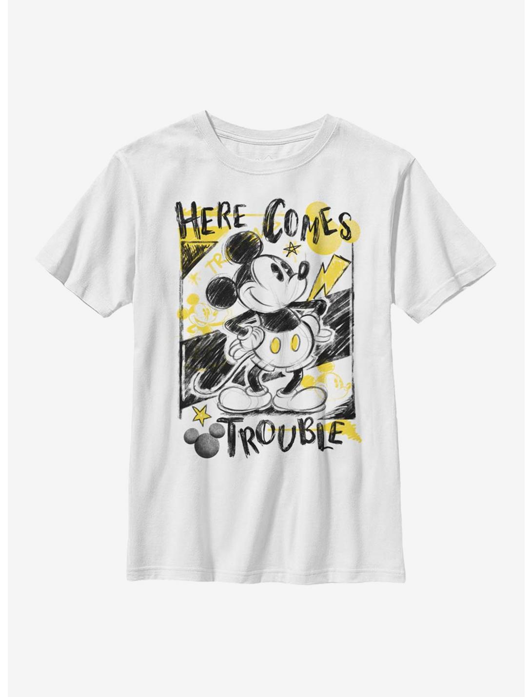 Disney Mickey Mouse Here Comes Trouble Youth T-Shirt, WHITE, hi-res