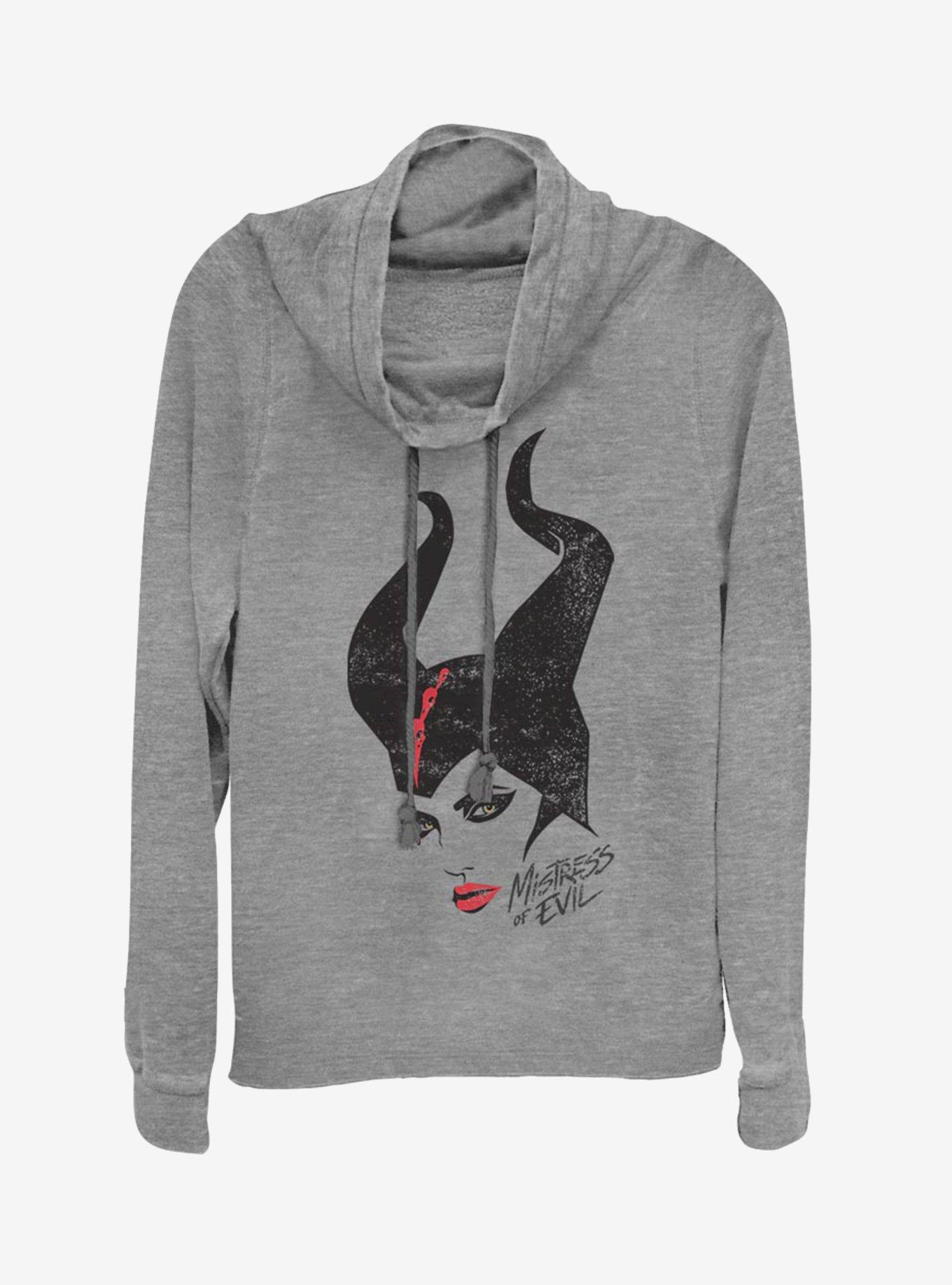 Disney Maleficent: Mistress Of Evil Portrait Cowlneck Long-Sleeve Womens Top, GRAY HTR, hi-res