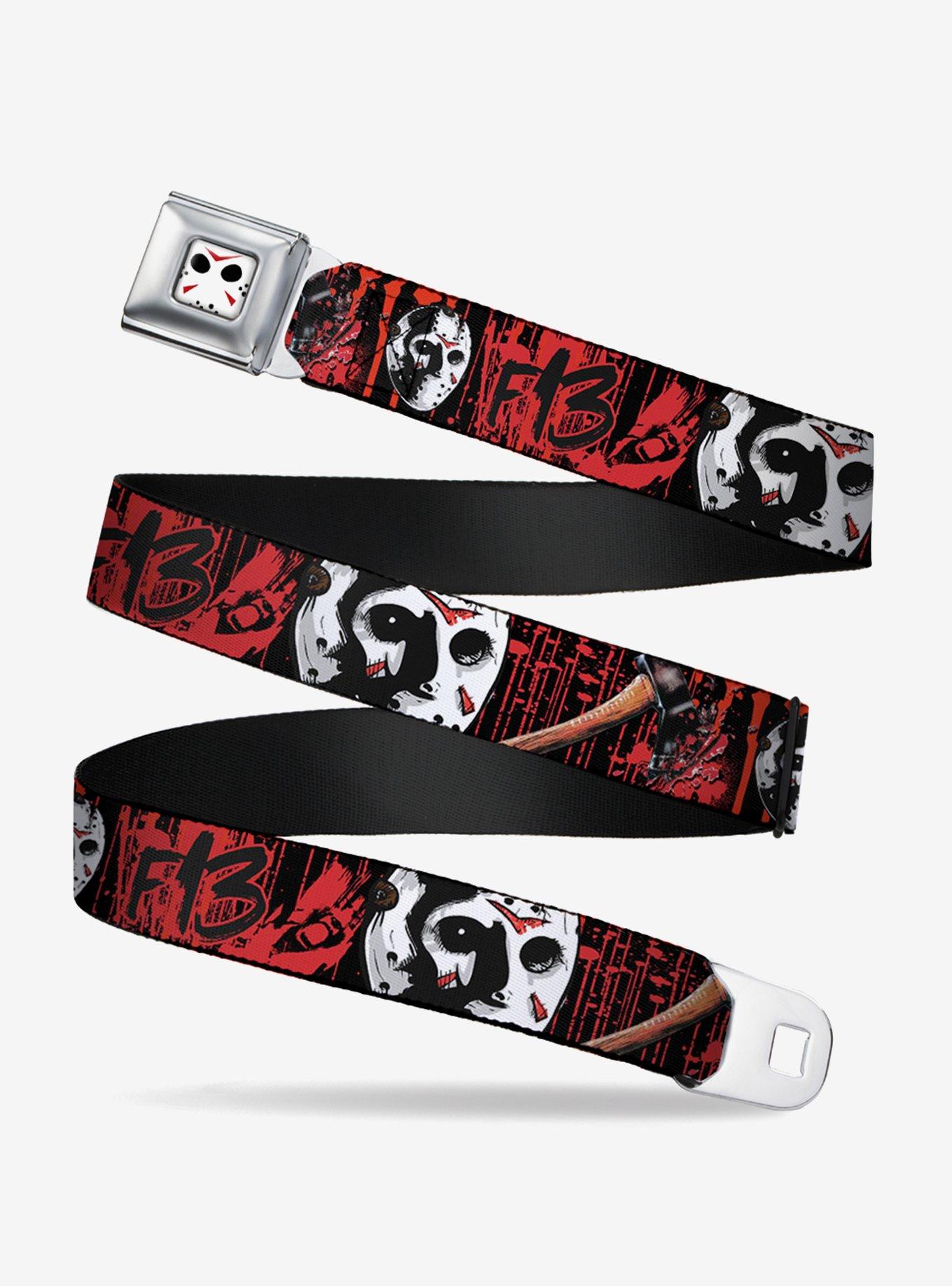 Friday The 13Th Jason Mask 4 Axe Blood Splatter Youth Seatbelt Belt, , hi-res