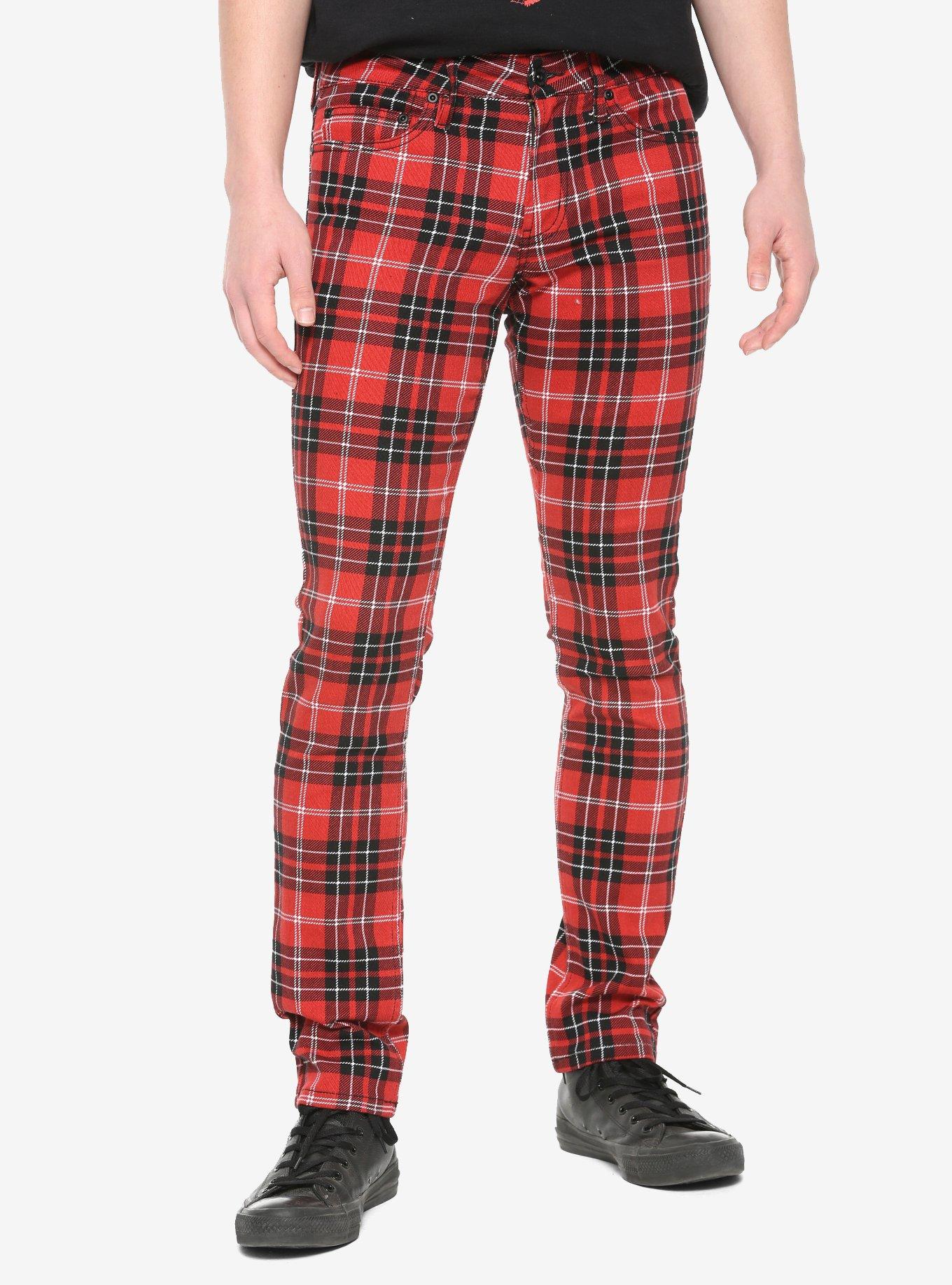 HT Denim Red Plaid Skinny Jeans, PLAID - RED, hi-res