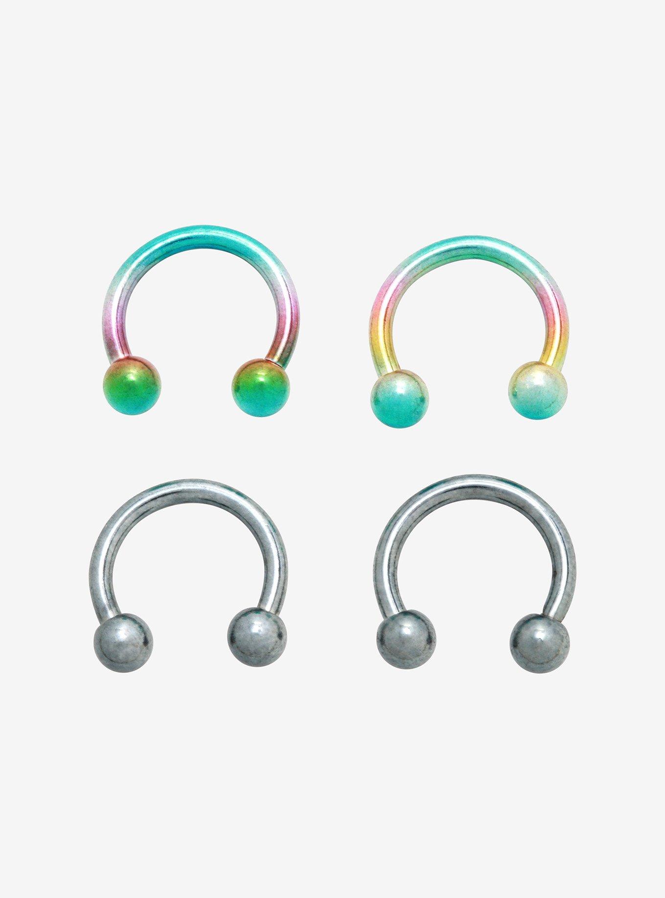 Steel Pastel Rainbow Grey Metallic Circular Barbell 4 Pack | Hot Topic