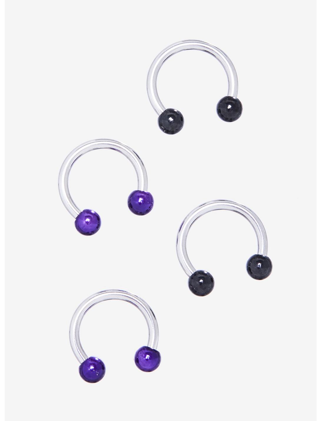 Steel Purple & Black Bead Circular Barbell 4 Pack, MULTI, hi-res