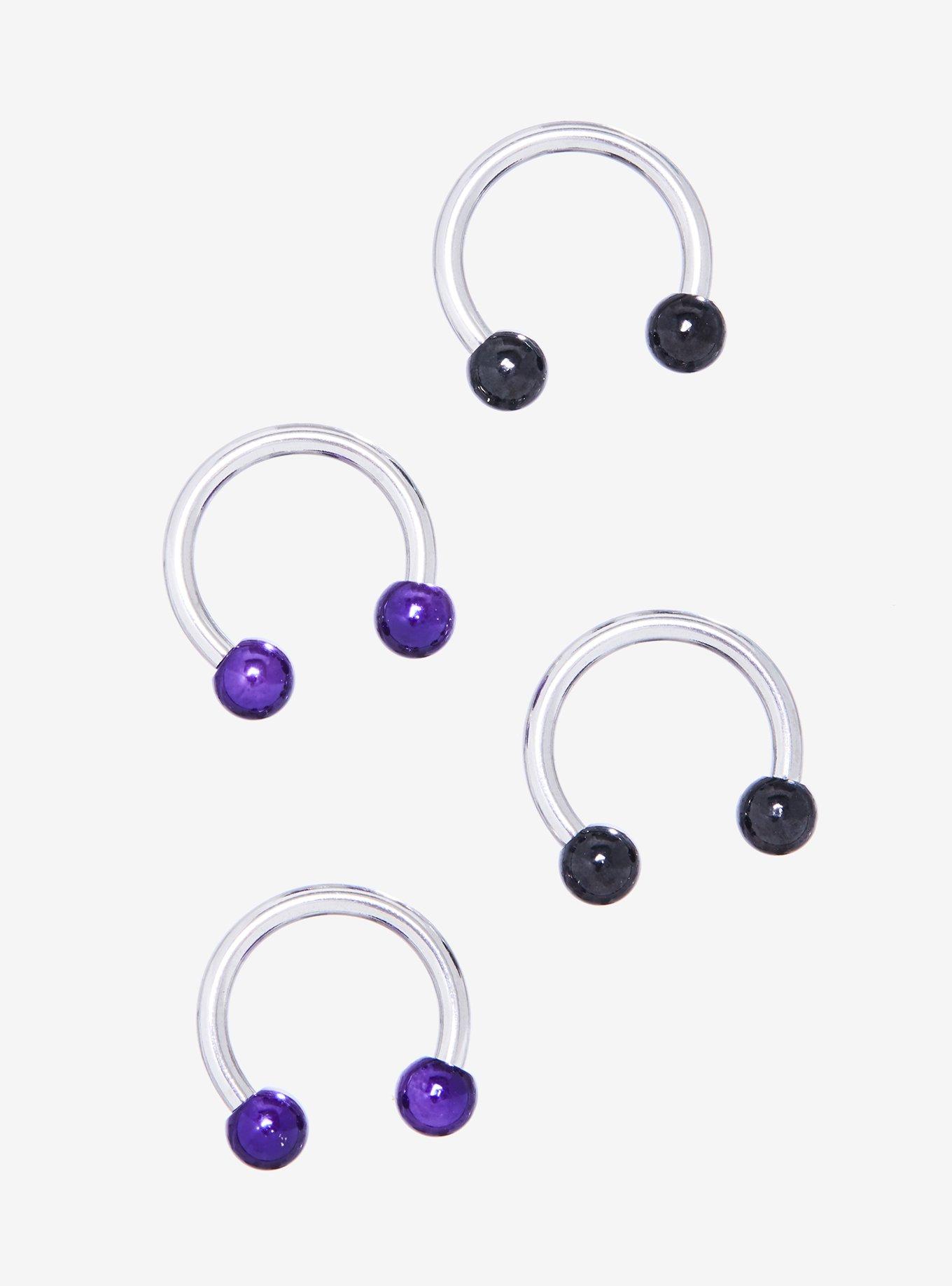 Steel Purple & Black Bead Circular Barbell 4 Pack, MULTI, hi-res view 1