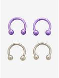 Steel Silver & Purple Circular Barbell 4 Pack, MULTI, hi-res