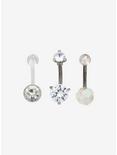 14G Steel & Acrylic Clear & Sparkle Navel Barbell 3 Pack, , hi-res
