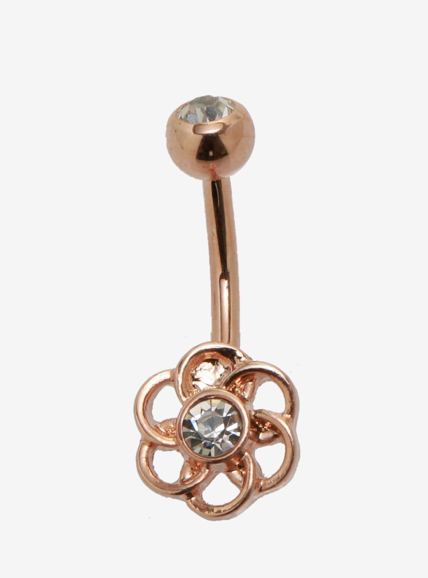 14g Steel Rose Gold Flower Navel Barbell Hot Topic 6863