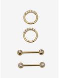 14G Steel Gold Clear CZ Nipple Barbell & Hoop 4 Pack, , hi-res