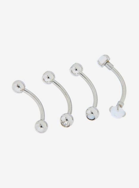 Steel Silver Opal Sparkle Eyebrow Barbell 4 Pack | Hot Topic
