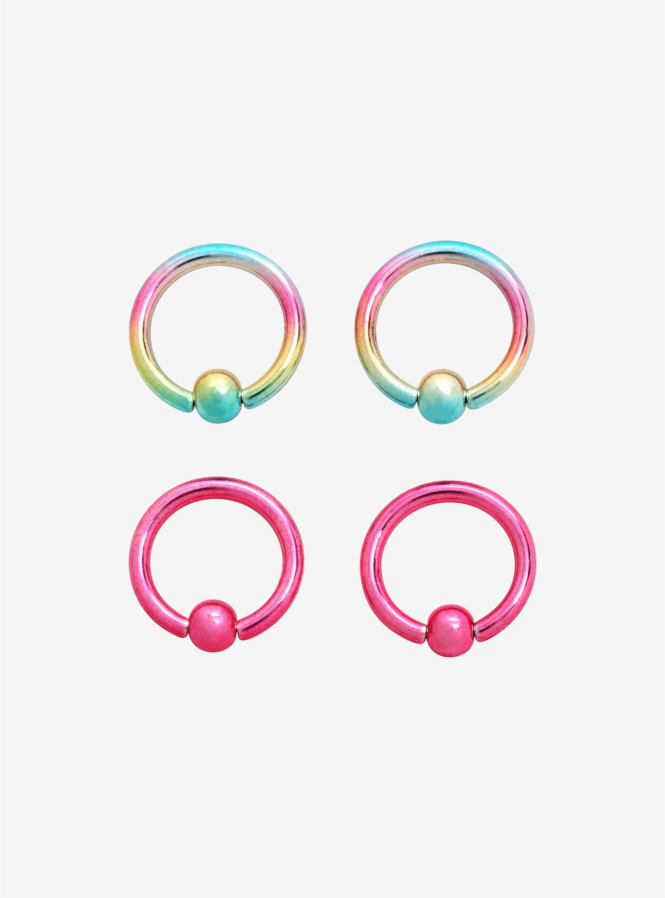 Steel Pastel Rainbow Metallic Pink Captive Hoop 4 Pack, MULTI, hi-res