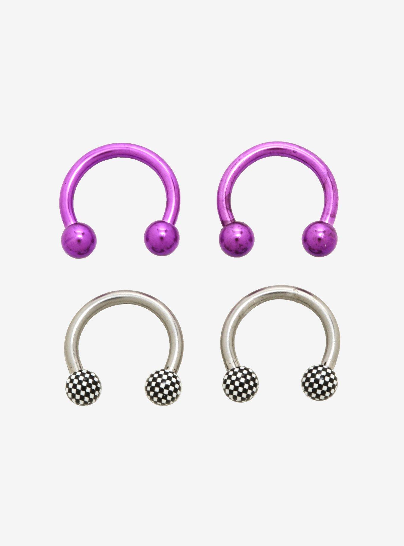 Pink & Checkered Beads Circular Barbell 4 Pack, MULTI, hi-res