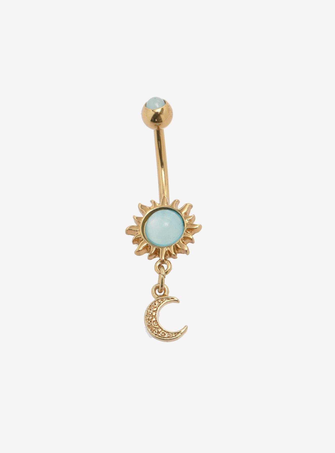 14G Steel Gold Sun Dangle Moon Navel Barbell, , hi-res