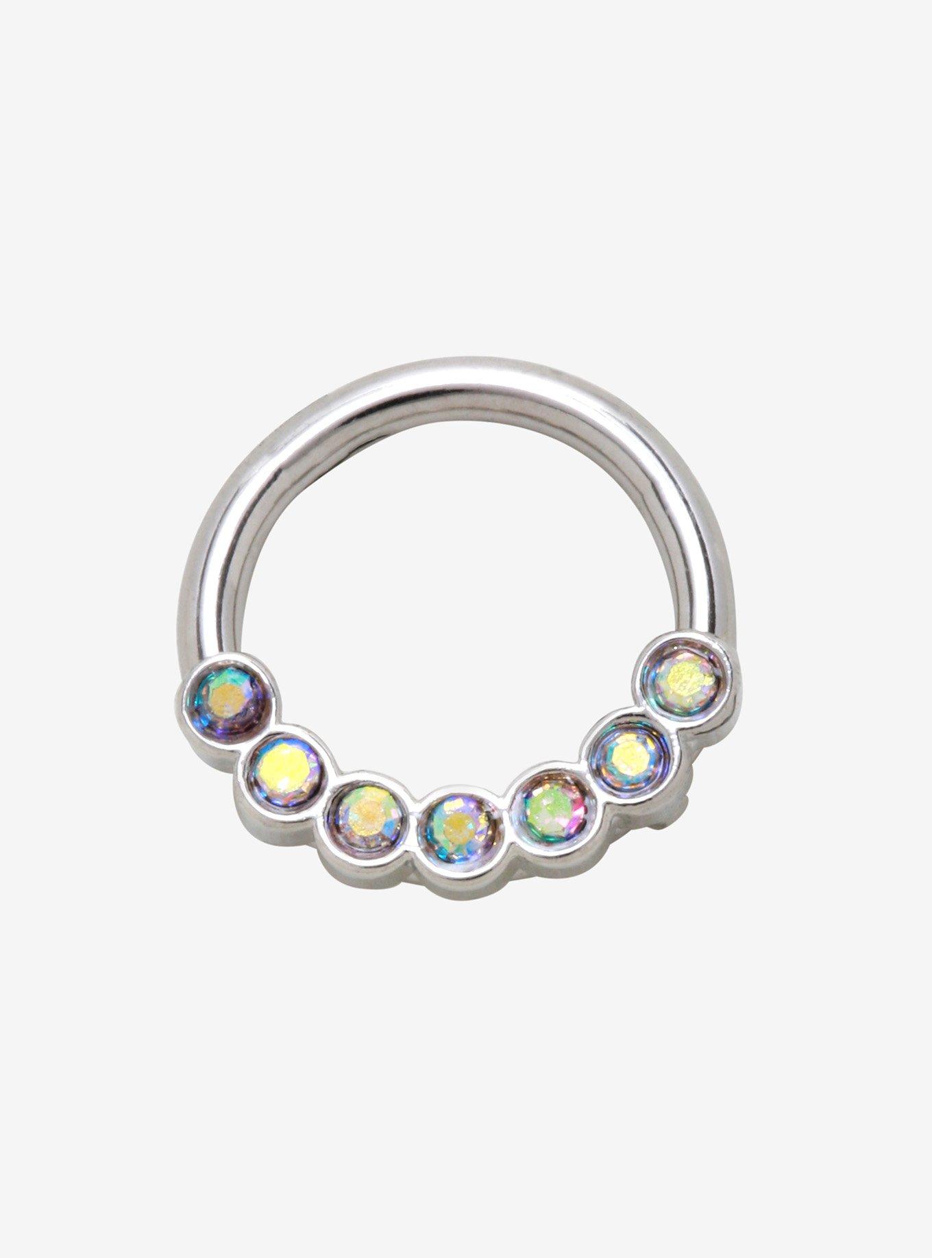 Steel Aurora Borealis CZ Septum Clicker, MULTI, hi-res