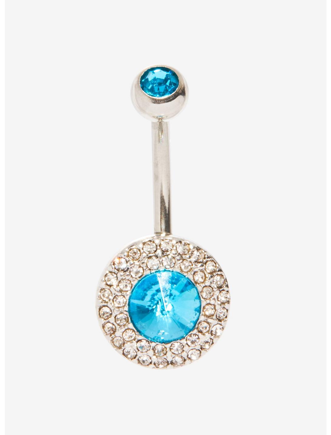 14G Steel Blue With Clear CZ Navel Barbell, , hi-res