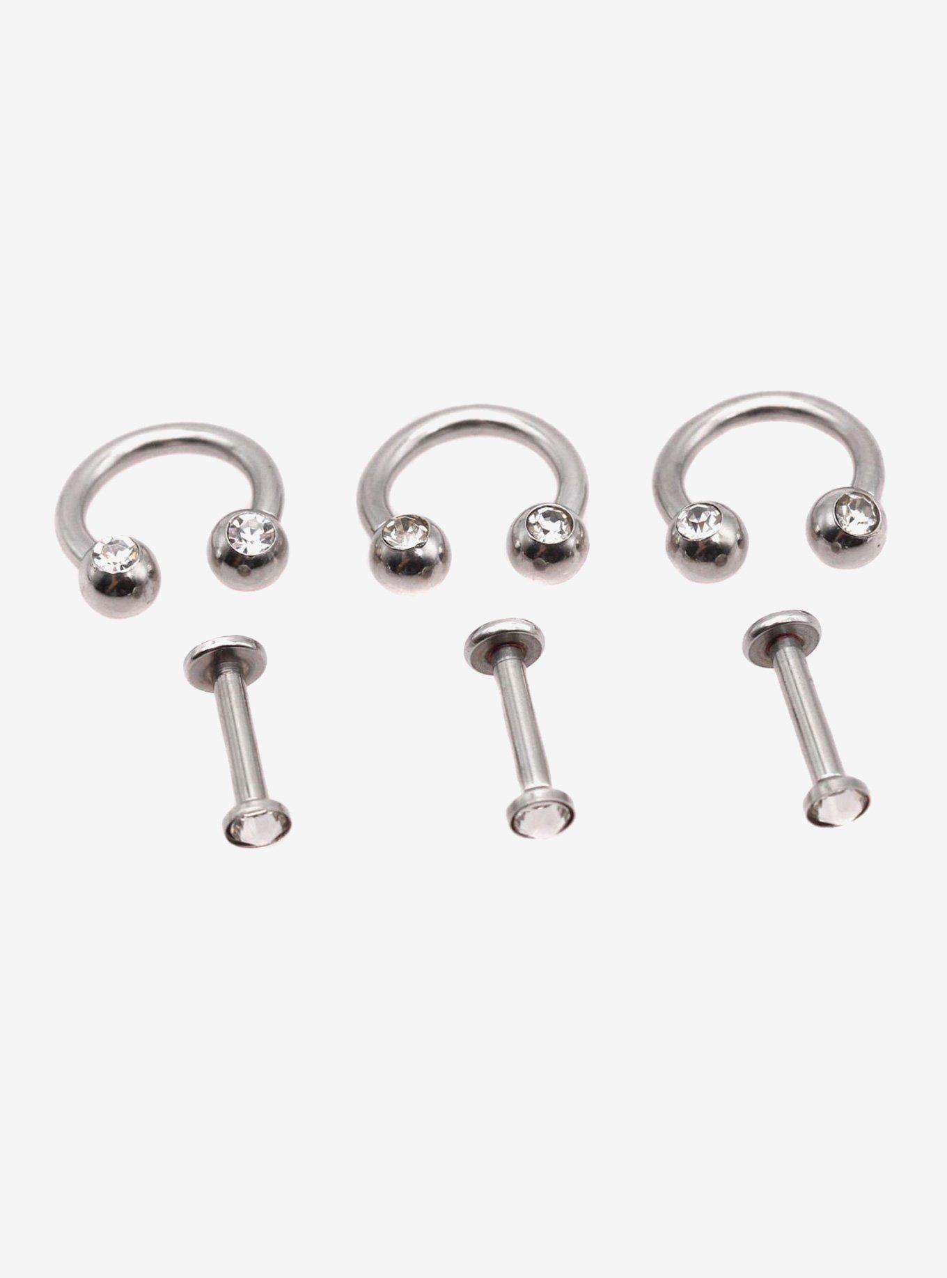 Steel Silver CZ Labret Stud & Circular Barbell 6 Pack | Hot Topic