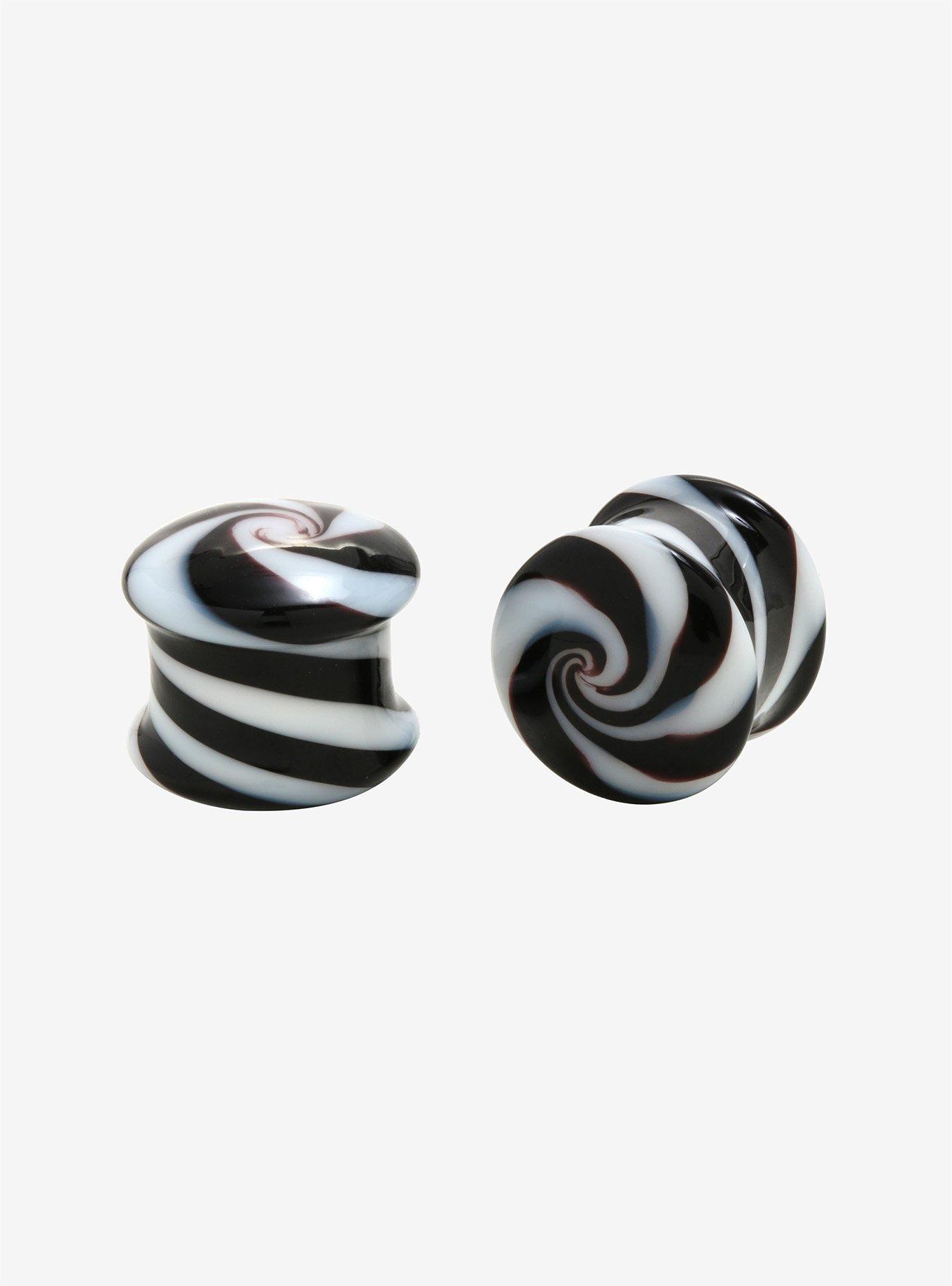 Glass Black & White Swirl Plug 2 Pack, MULTI, hi-res