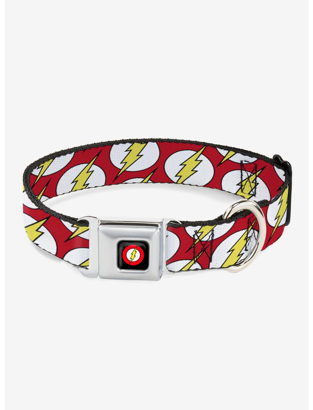 DC Comics Flash Logo Scattered Dog Collar Seatbelt Buckle, RED, hi-res