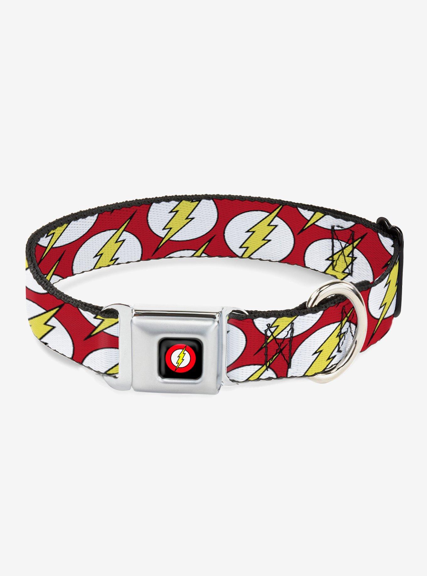 DC Comics Flash Logo Scattered Dog Collar Seatbelt Buckle, RED, hi-res