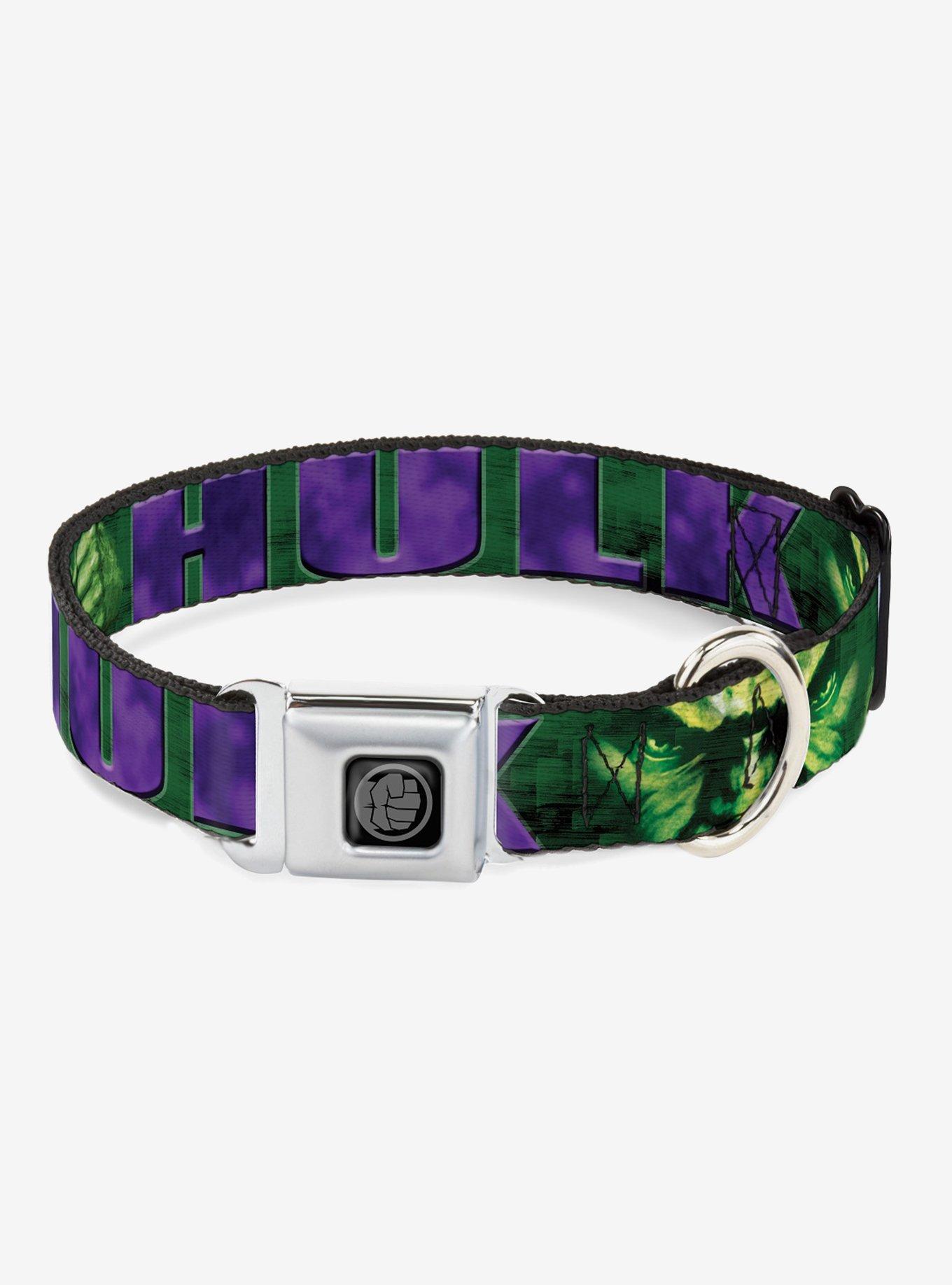 Marvel Hulk Face Close Up Action Pose Dog Collar Seatbelt Buckle, GREEN  PURPLE, hi-res