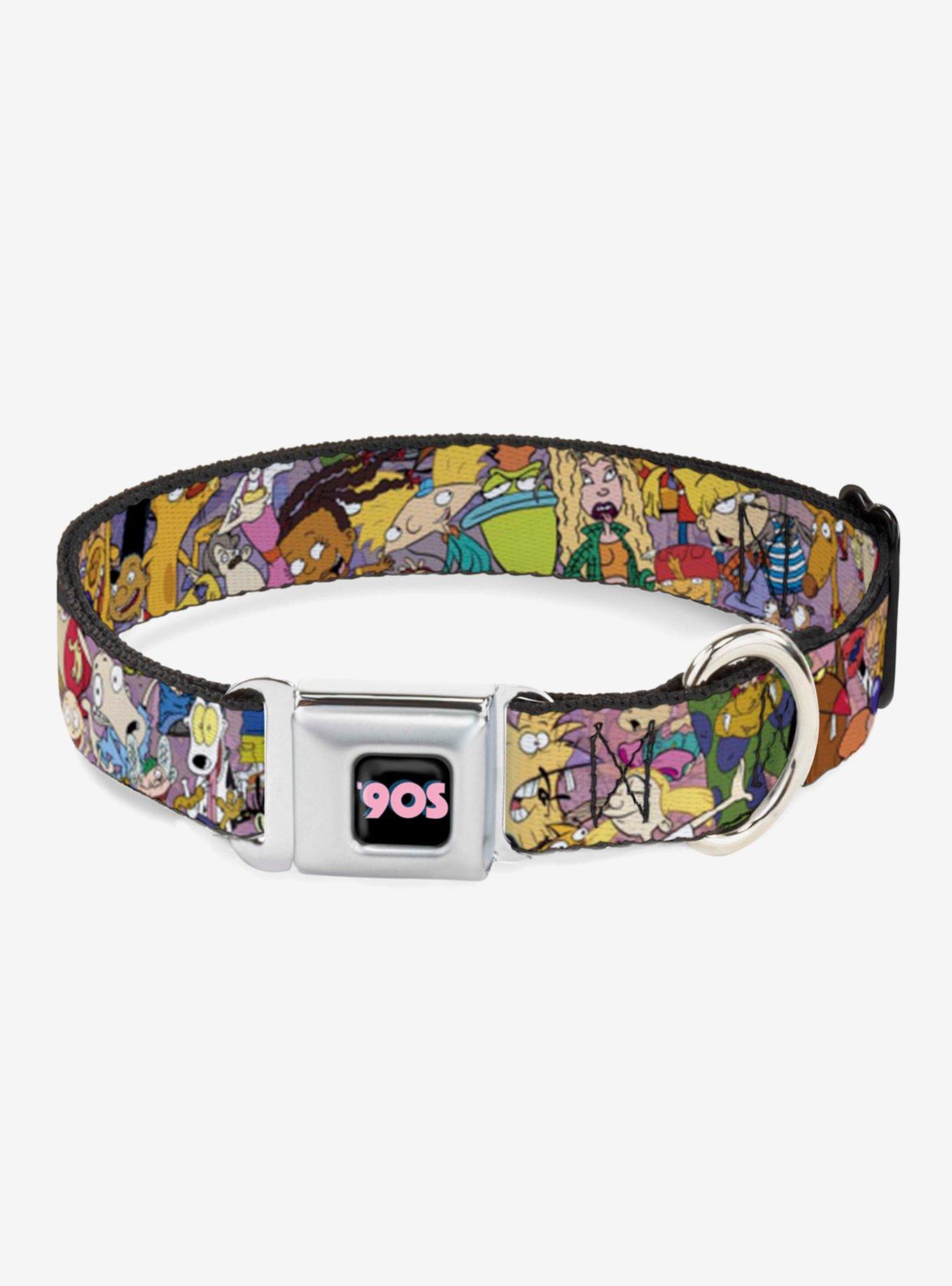 Nickelodeon 90's Rewind Character Mash Up Collage Dog Collar Seatbelt Buckle, MULTICOLOR, hi-res