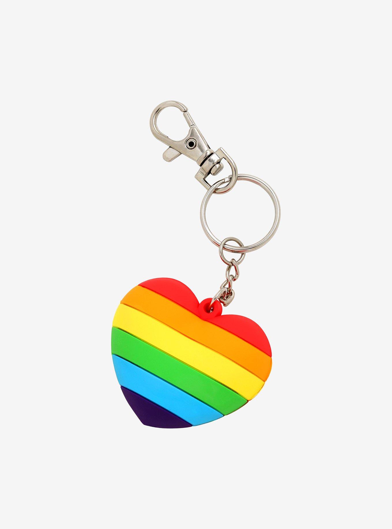 Rainbow Stripe Heart Key Chain, , hi-res