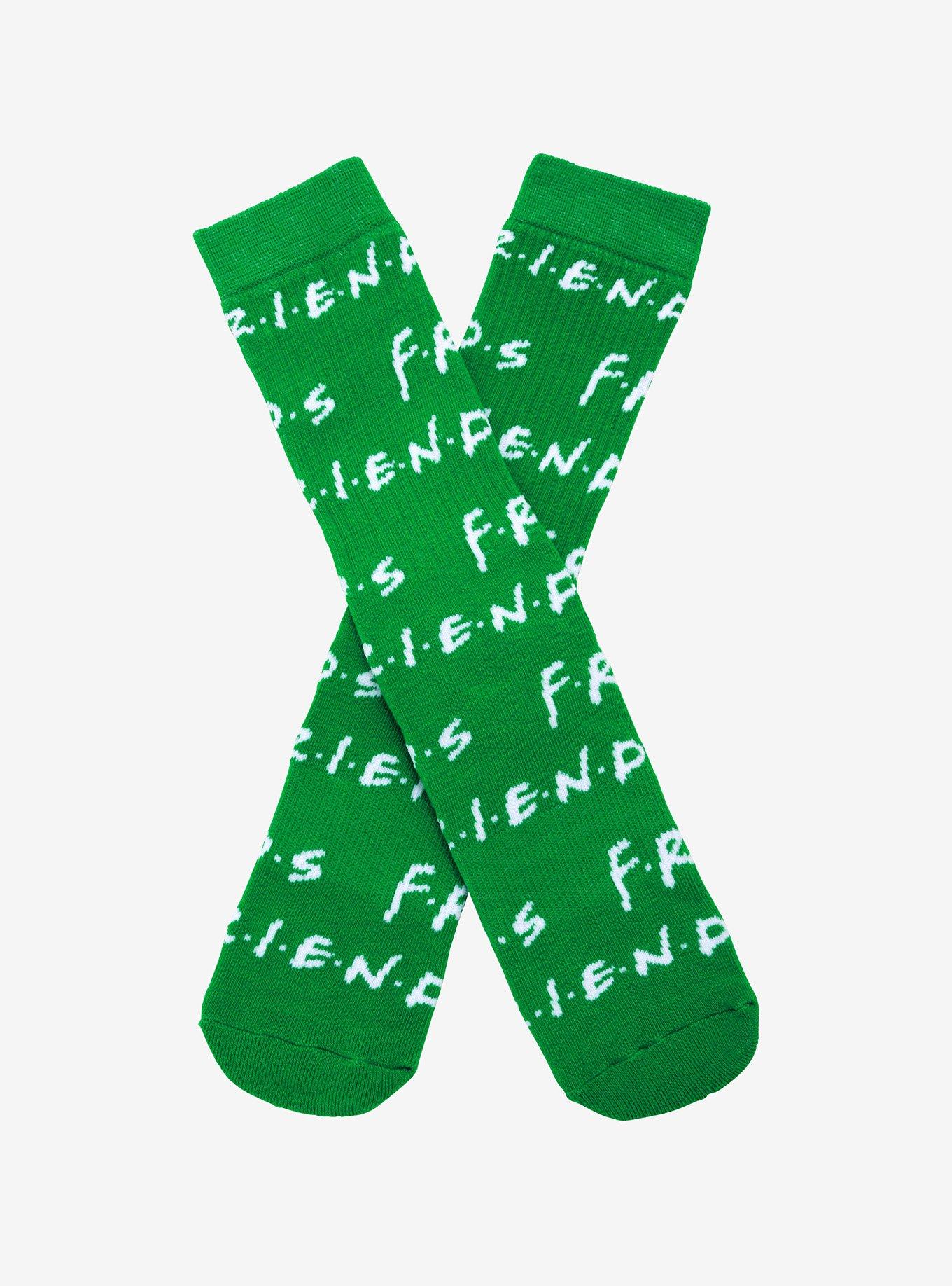 Friends Logo Green Allover Print Crew Socks - BoxLunch Exclusive, , hi-res