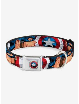 Marvel Captain America Face Turns Shield Close Up Dog Collar Seatbelt Buckle, , hi-res