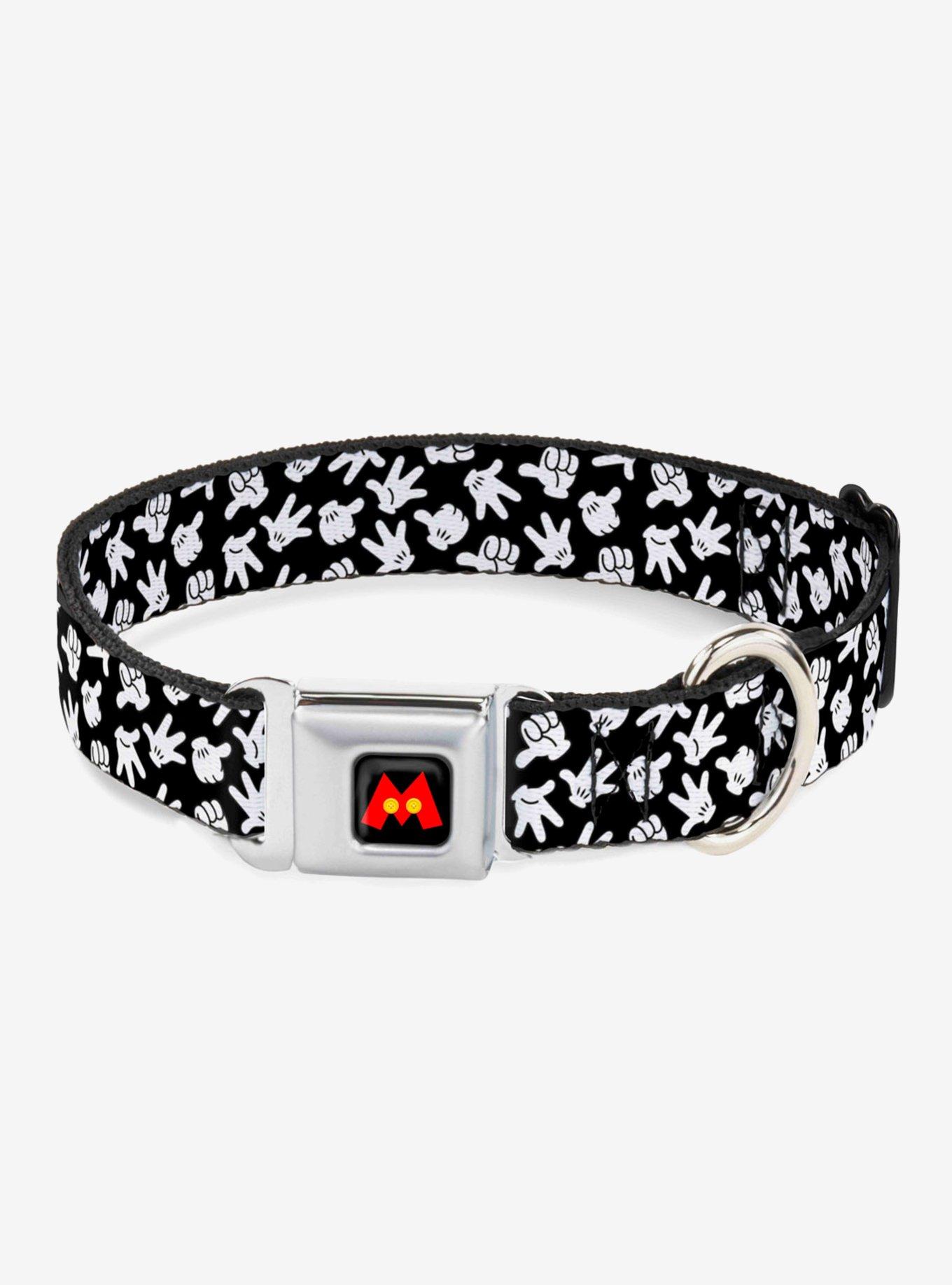 Disney Mickey Mouse Hand Gestures Scattered Dog Collar Seatbelt Buckle, BLACK  WHITE, hi-res