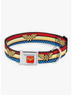 DC Comics Wonder Woman Logo Striped Stars Dog Collar Seatbelt Buckle, , hi-res