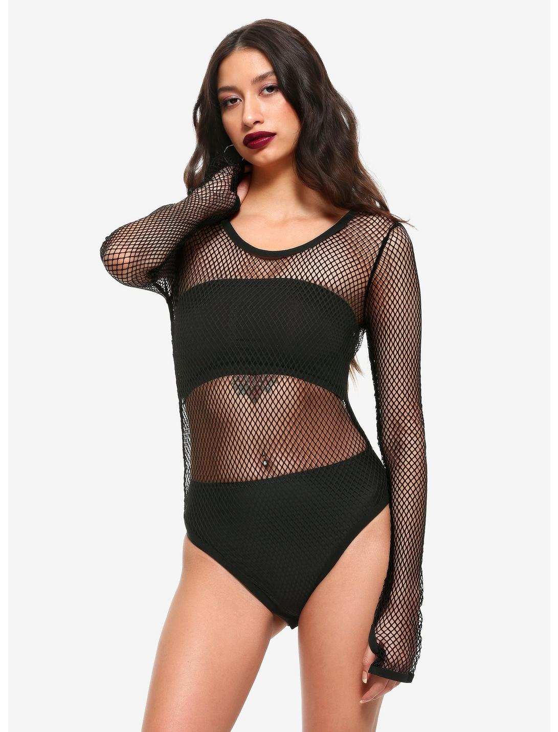 Black Fishnet Bodysuit, BLACK, hi-res