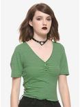 Green & Black Striped Girls Crop T-Shirt, BLACK, hi-res