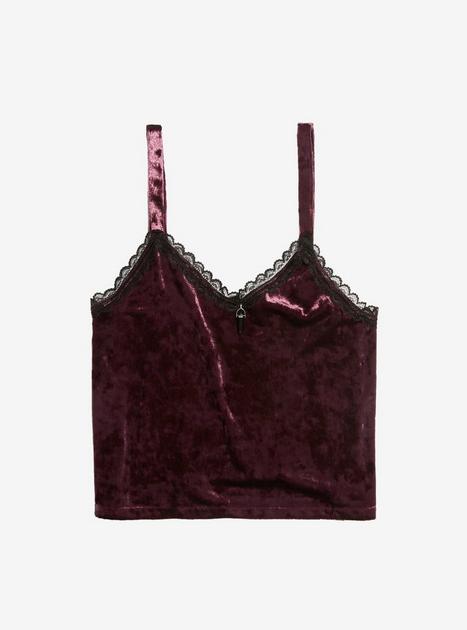 Purple Velvet Crystal Lace Girls Strappy Crop Tank Top | Hot Topic