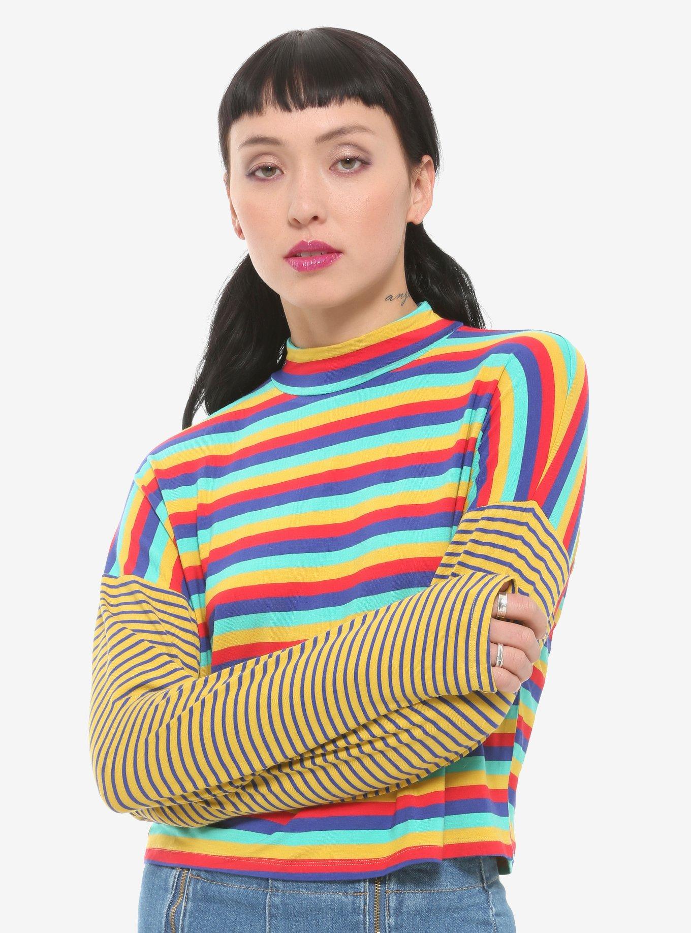 Bright Stripes Mock-Neck Girls Long-Sleeve T-Shirt | Hot Topic