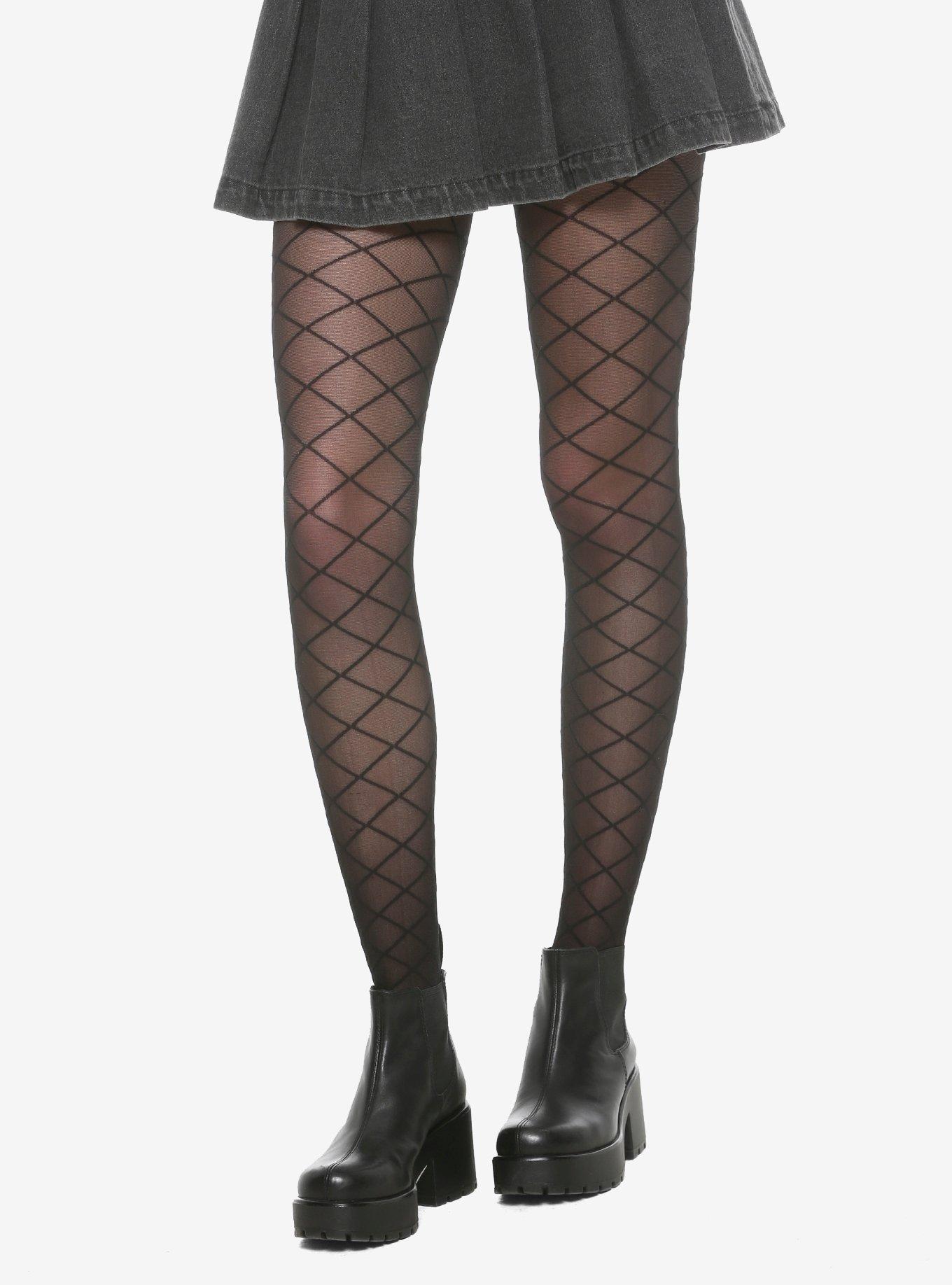 Black Faux Fishnet Tights, , hi-res