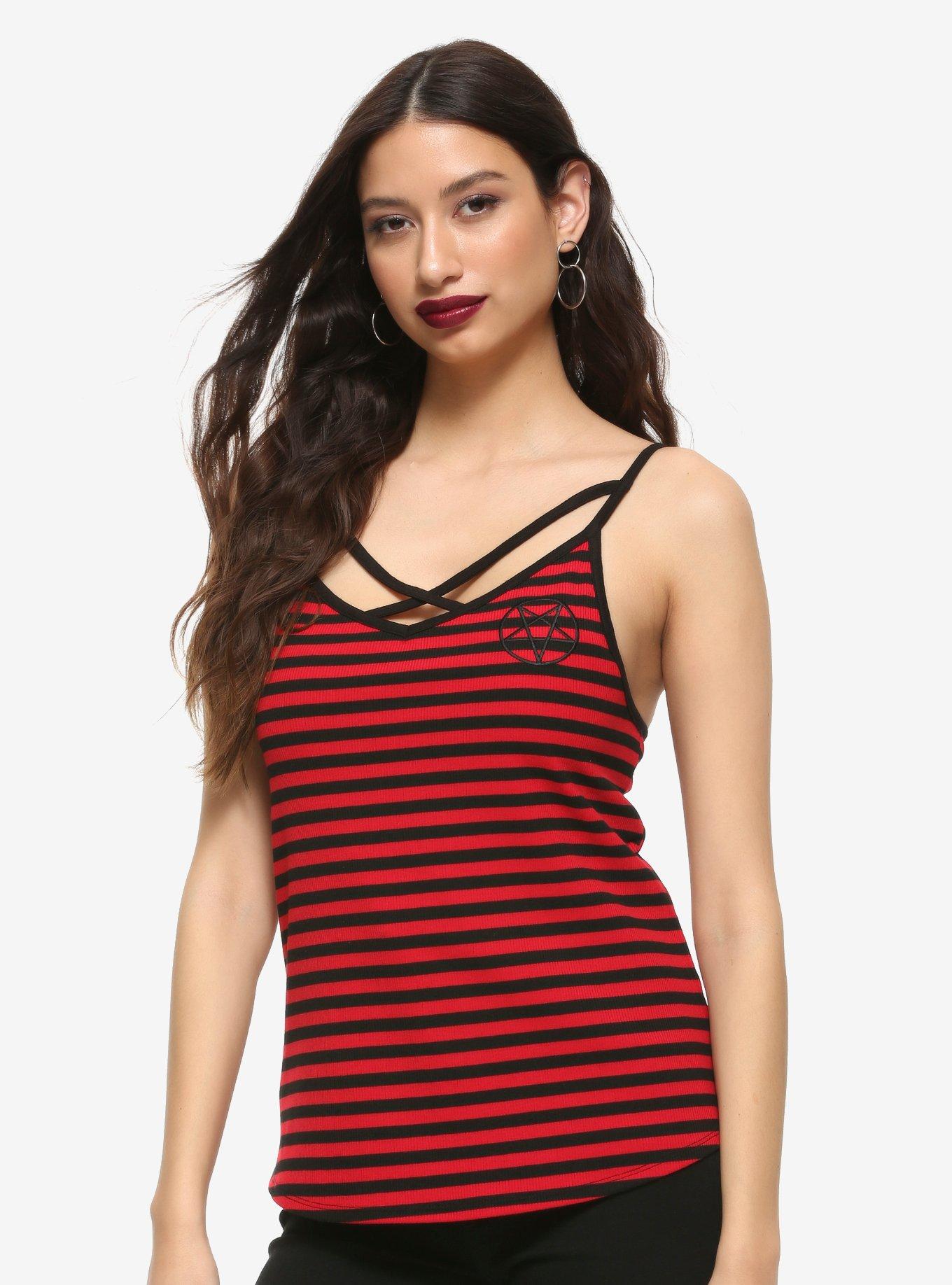 & Black Stripe Pentagram Strappy Tank Top |