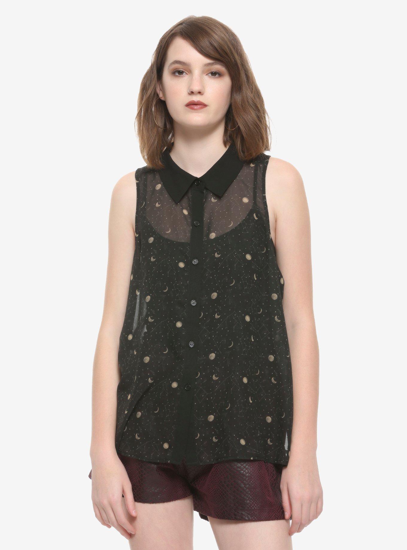 Celestial Chiffon Girls Button-Up Tank Top, CELESTIAL, hi-res